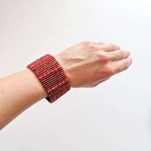 Red Beaded Cuff Bracelet